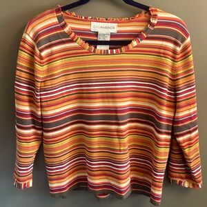 Size Large, Sag Harbor, multicolored striped crop top orange, green, brown,white